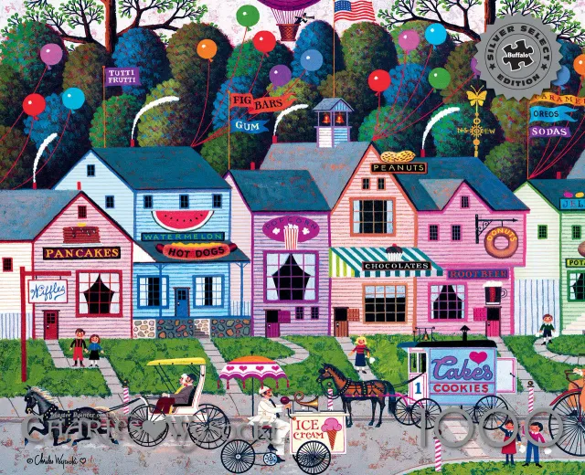 Buffalo Games Silver Select Confection Street puslespil 1000 brikker slikgade