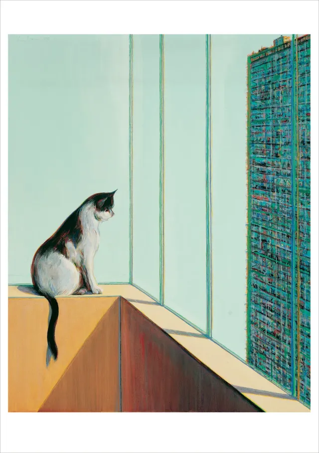 Pomegranate Wayne Thiebaud Cat and Building kort blankt