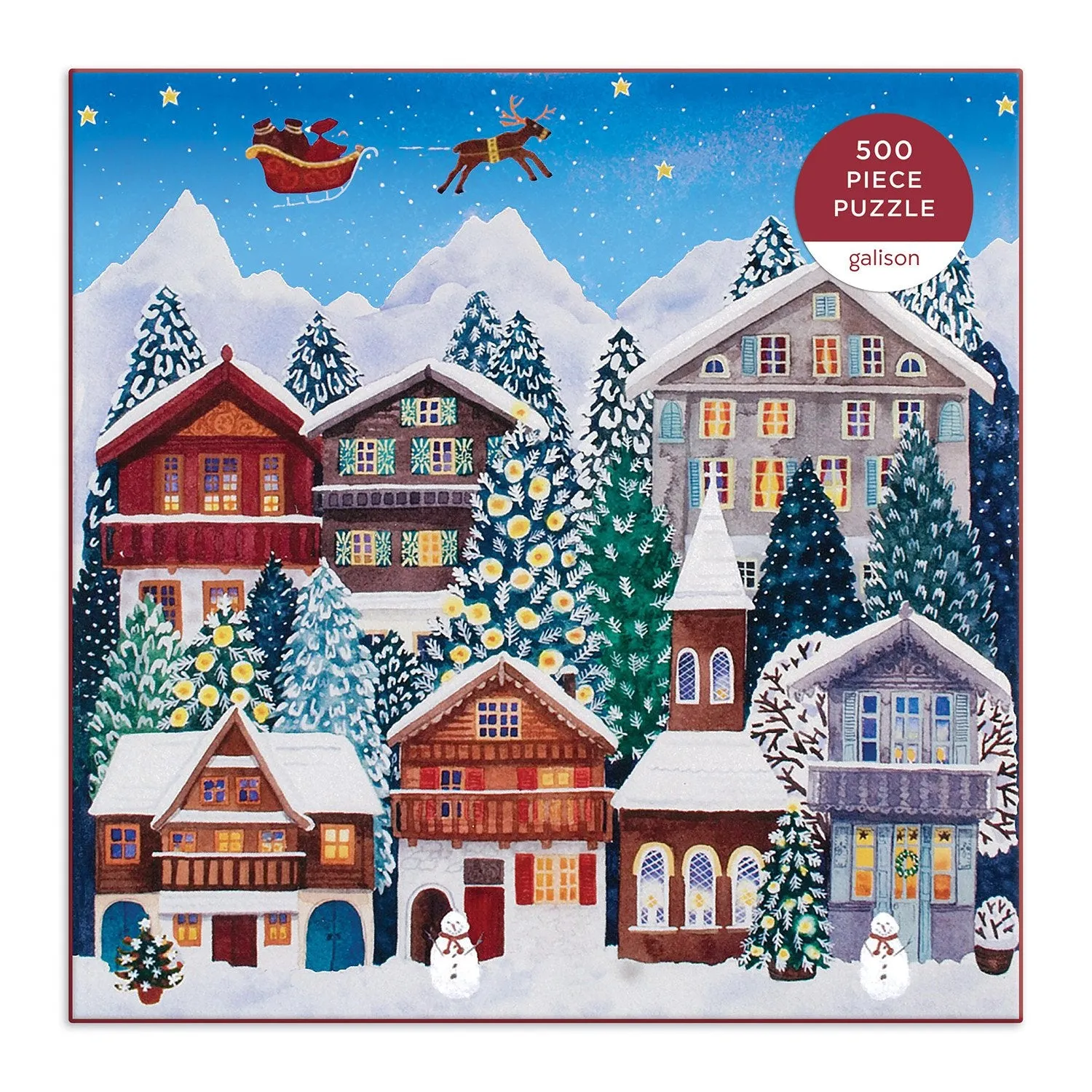 Galison Yuletide Village puslespil 500 brikker jul kvadratisk
