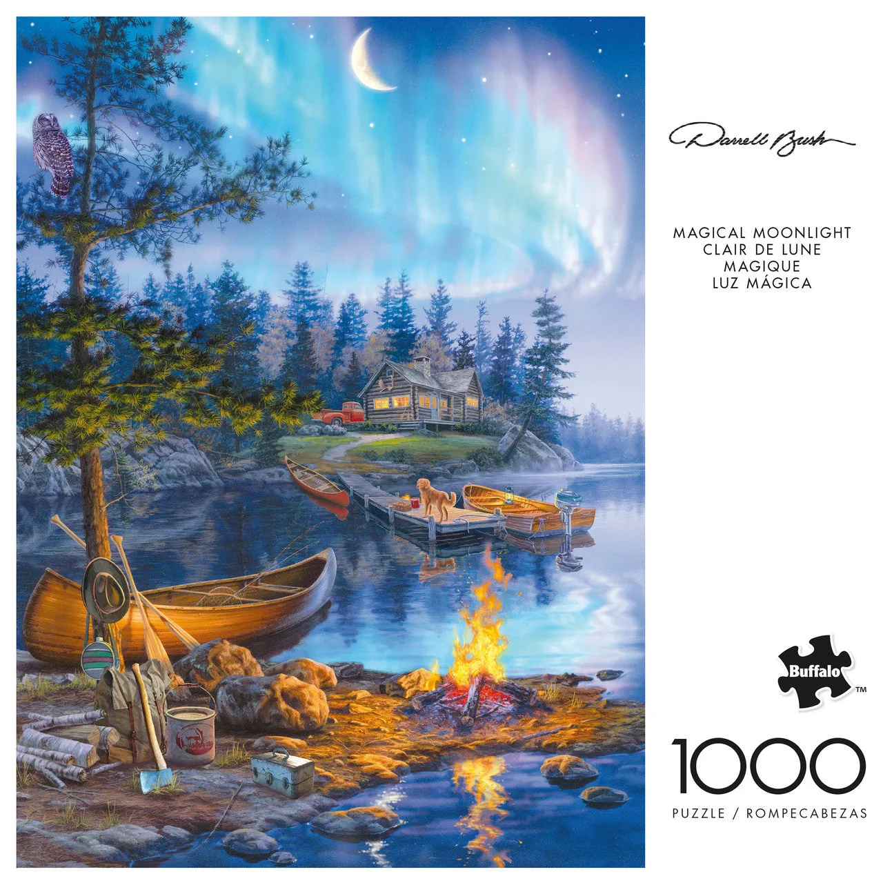 Buffalo Games Darrell Bush Magical Moonlight puslespil 1000 brikker søhytte