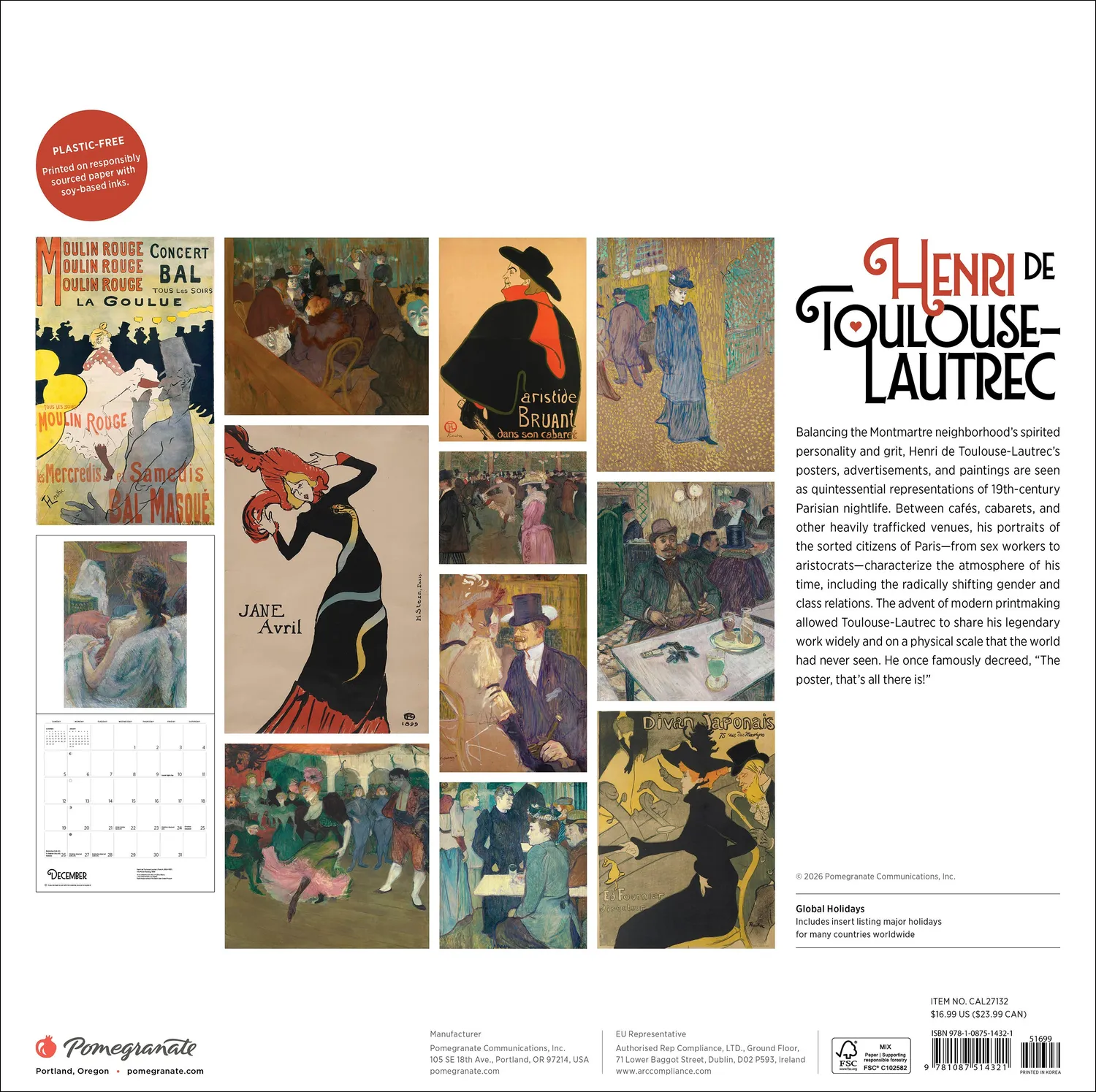 Pomegranate Henri de Toulouse-Lautrec 2027 vægkalender kunst