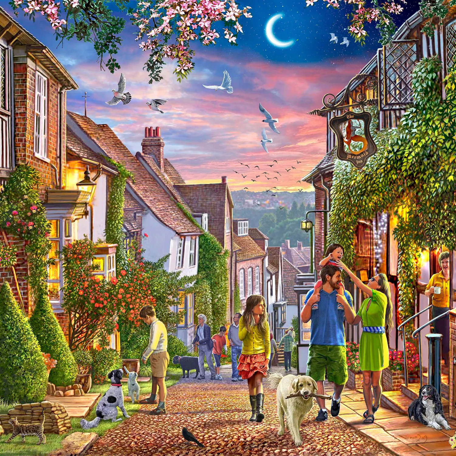 House of Puzzles Mermaid Street puslespil 1000 brikker aften