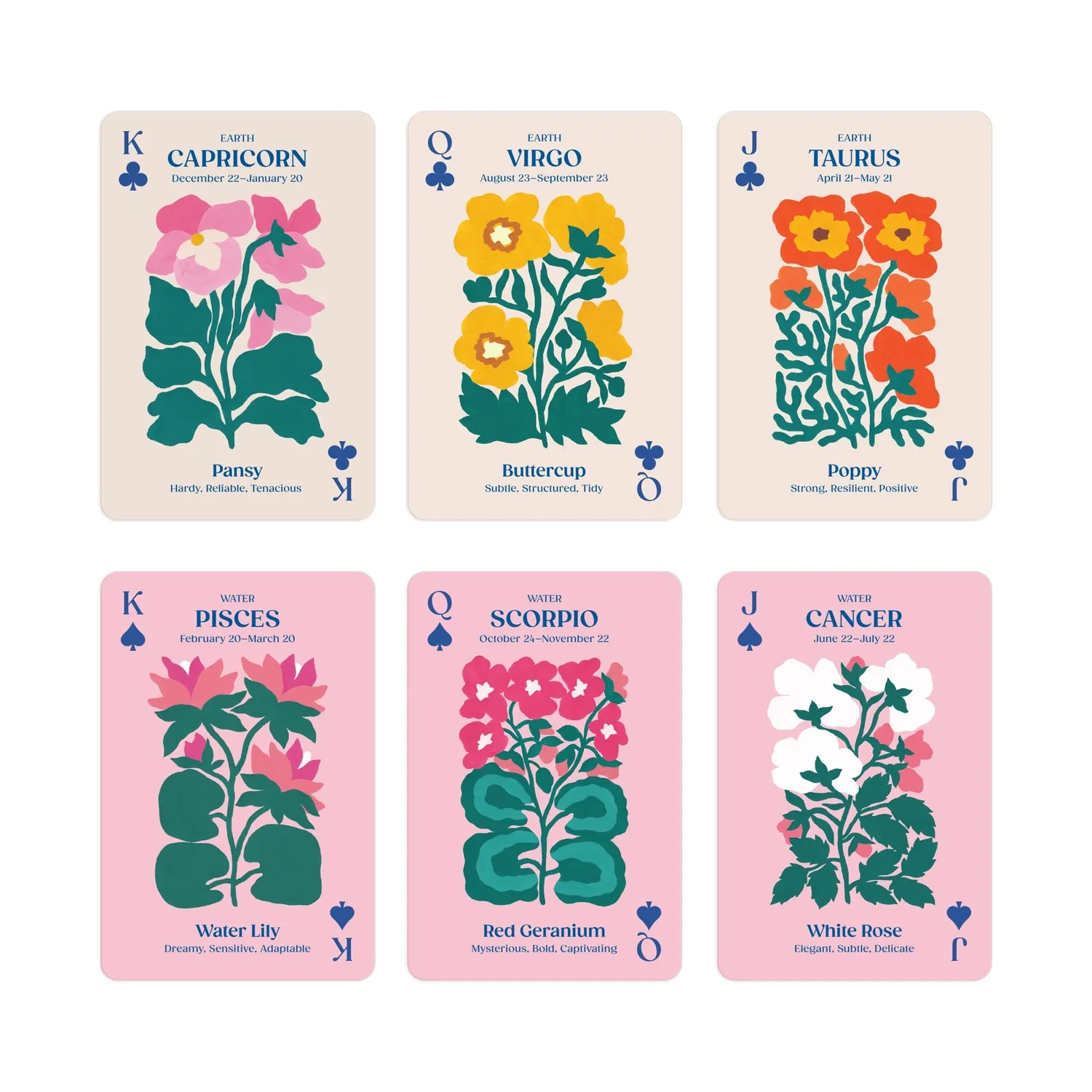 Galison Zodiac Flowers spillekort 2 sæt stjernetegn