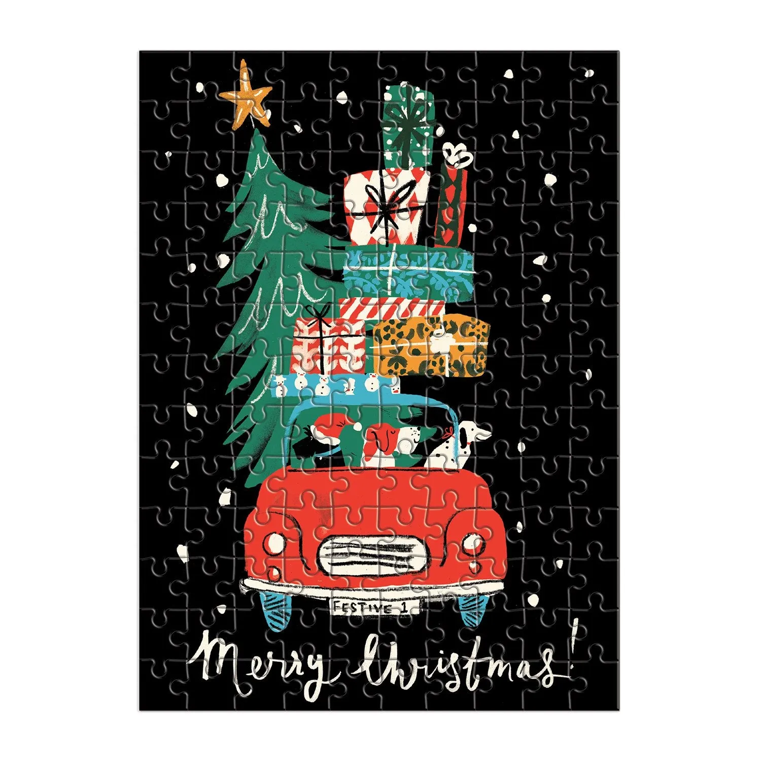 Galison Louise Cunningham Christmas Car puslespil 130 brikker ornament