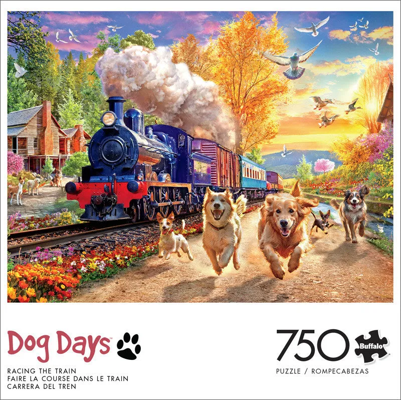 Buffalo Games Dog Days Racing the Train puslespil 750 brikker hunde