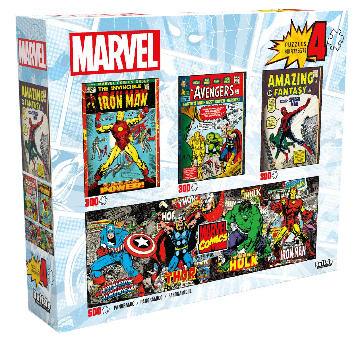 Buffalo Games Marvel Comics puslespil 4-pak 300+500 brikker
