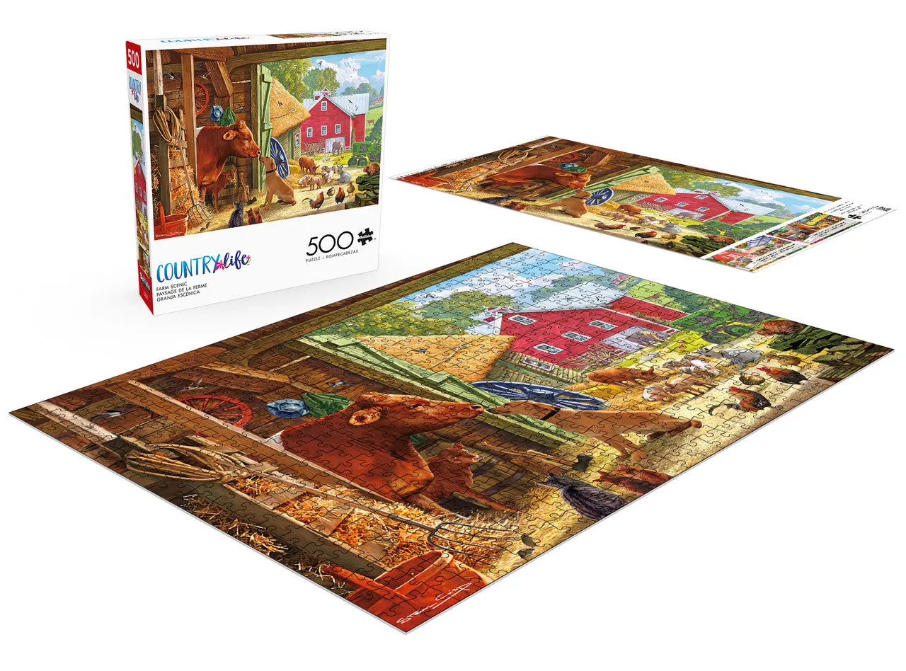 Buffalo Games Country Life Farm Scenic puslespil 500 brikker dyr
