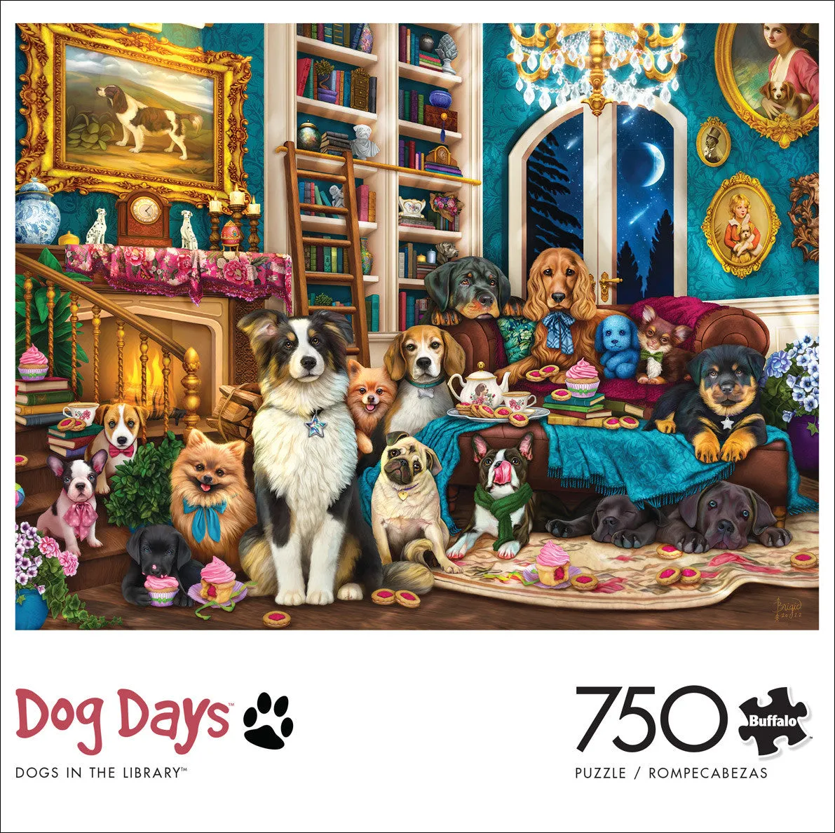 Buffalo Games Dog Days Dogs in the Library puslespil 750 brikker hunde