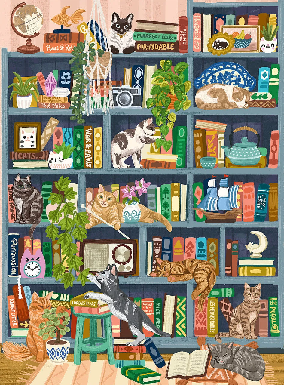 Buffalo Games Bonjour Cats at Home Library puslespil 1000 katte