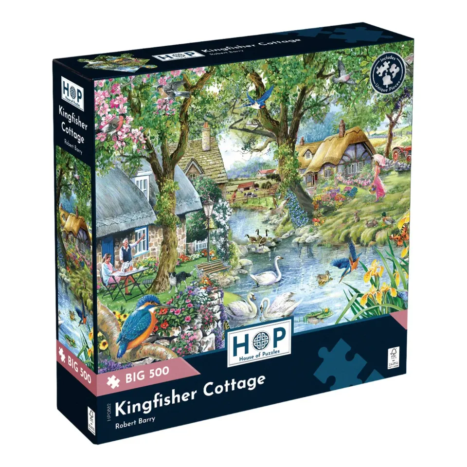 House of Puzzle BIG Kingfisher Cottage puslespil 500 brikker flod