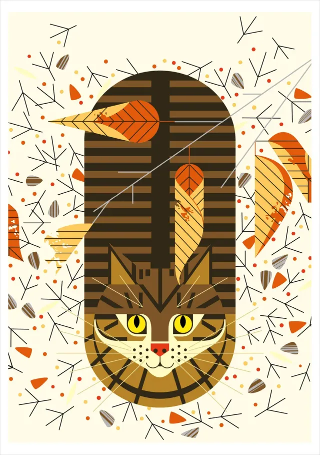 Charley Harper Purrfectly Perched enkeltkort kat