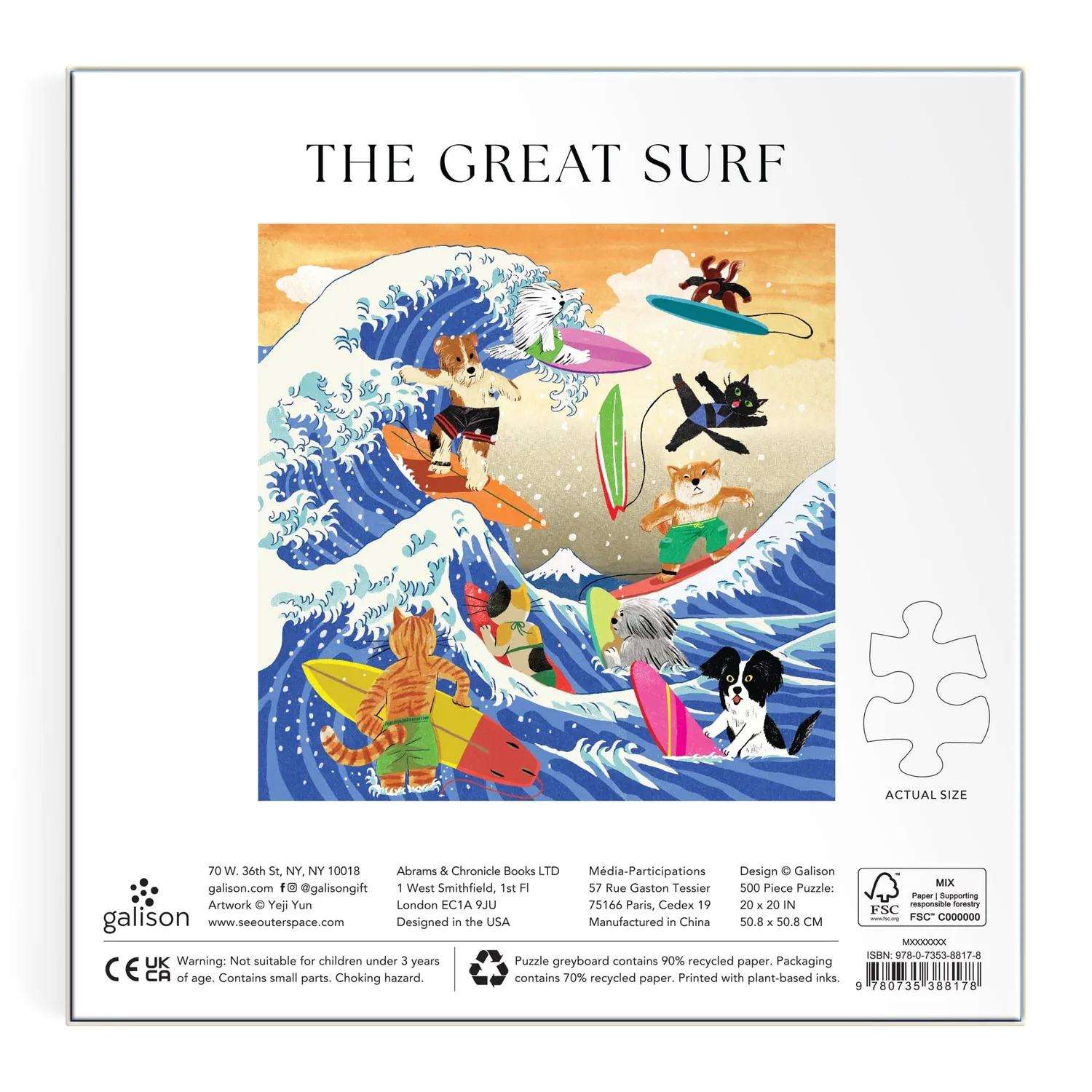 Galison The Great Surf 500 puslespil med surfende dyr