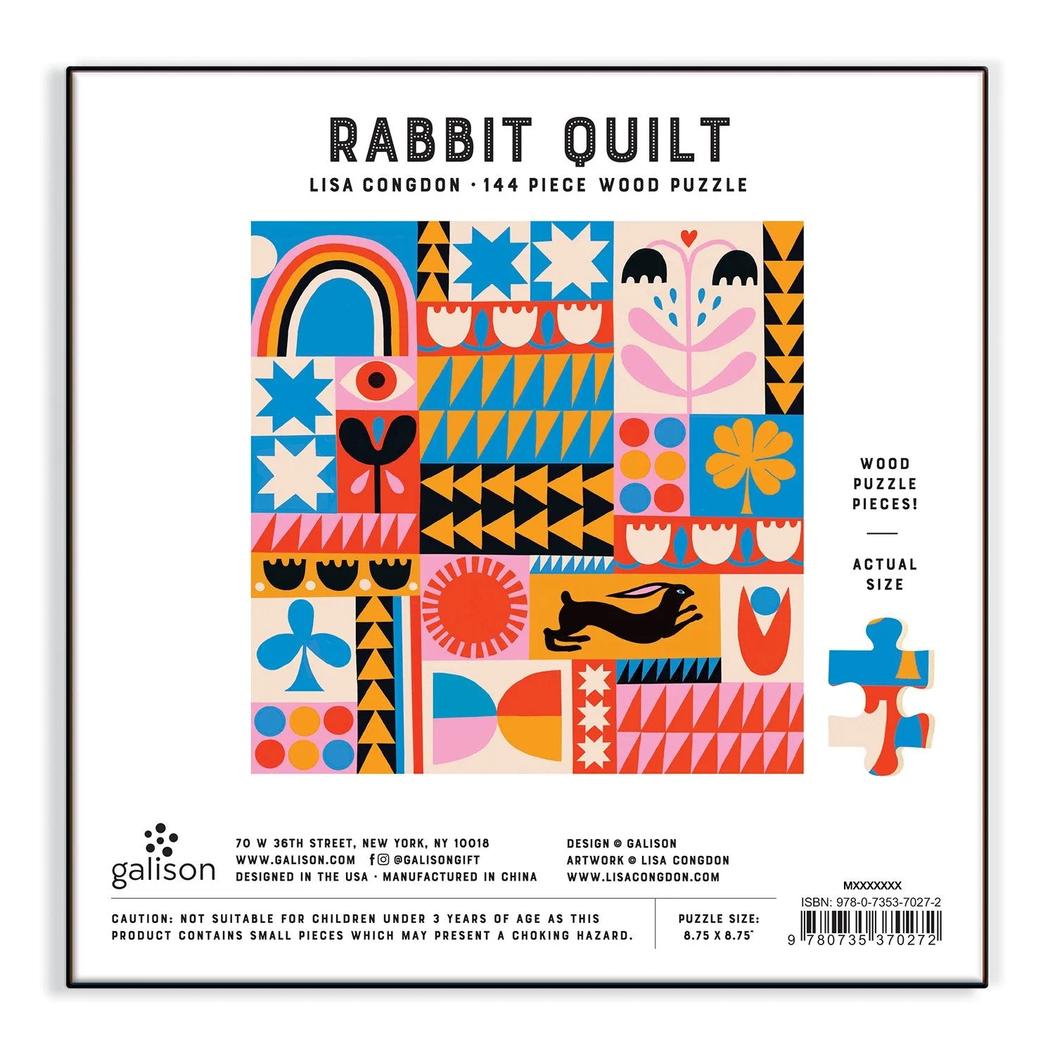 Galison Lisa Congdon Rabbit Quilt træpuslespil 144 brikker