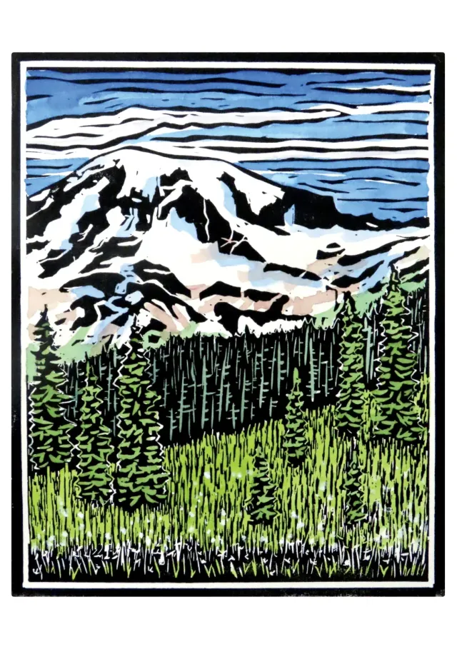 Pomegranate Molly Hashimoto Mt. Rainier and Subalpine Firs brevkort enkelt