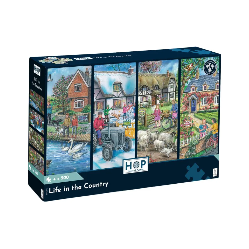 House of Puzzles Life in the Country 4 x 500 puslespil landsby