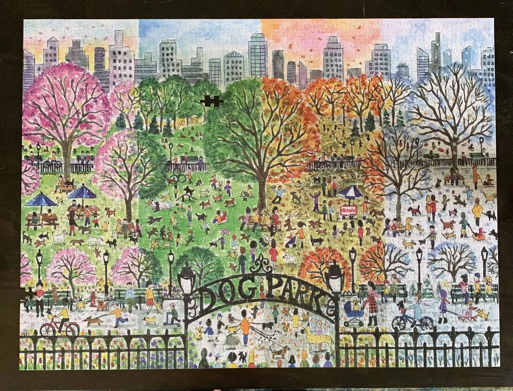 Good Puzzle Co. Storrings Dog Park Four Seasons puslespil 1000 brikker