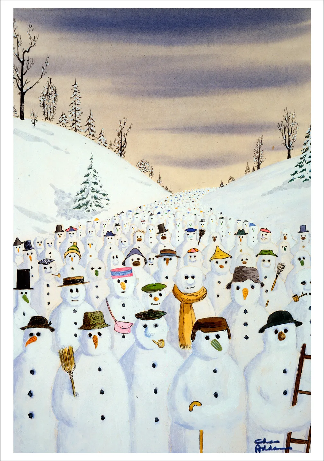 Pomegranate Charles Addams Snowman March julekort 20 stk