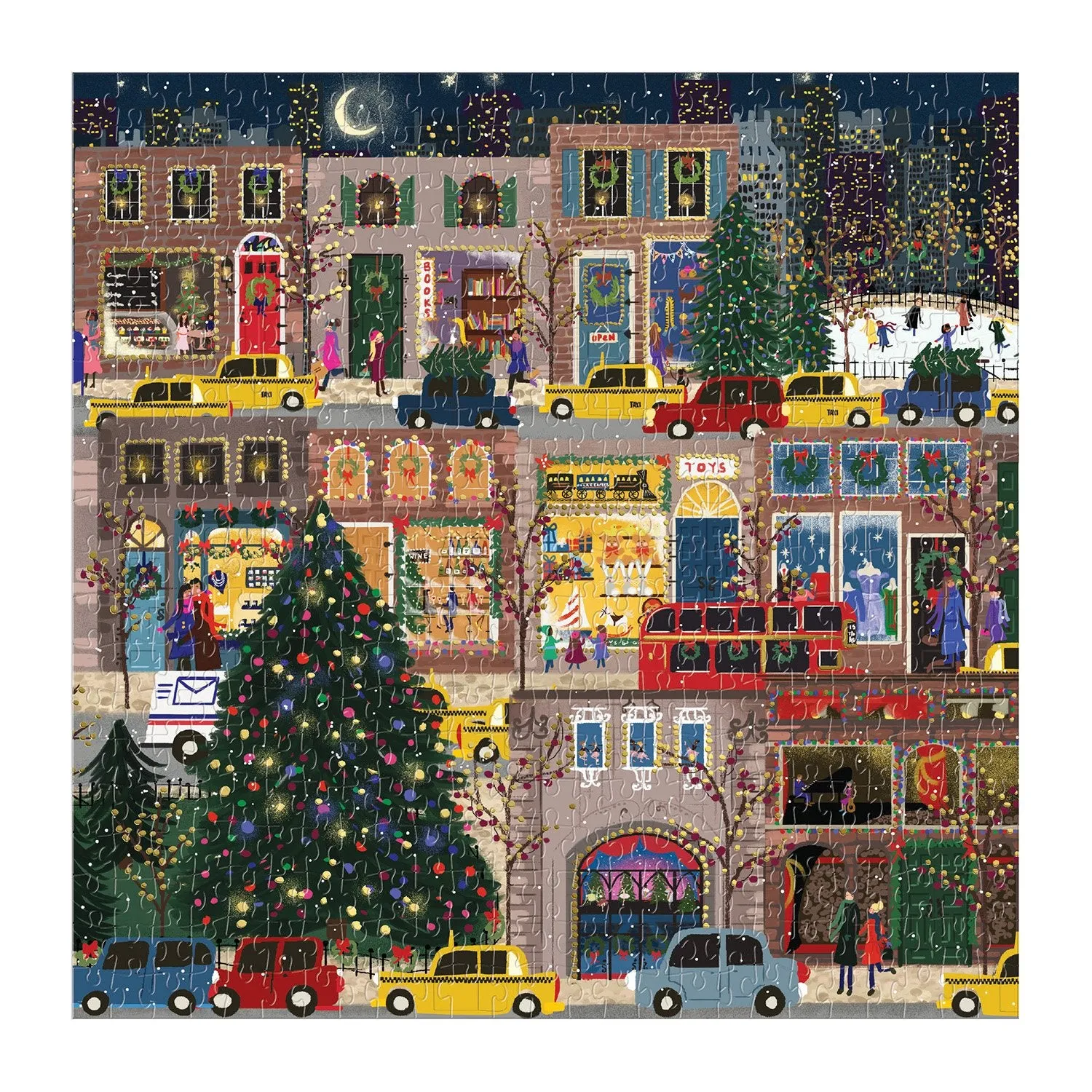 Galison Winter Lights 500 puslespil med folie juleby