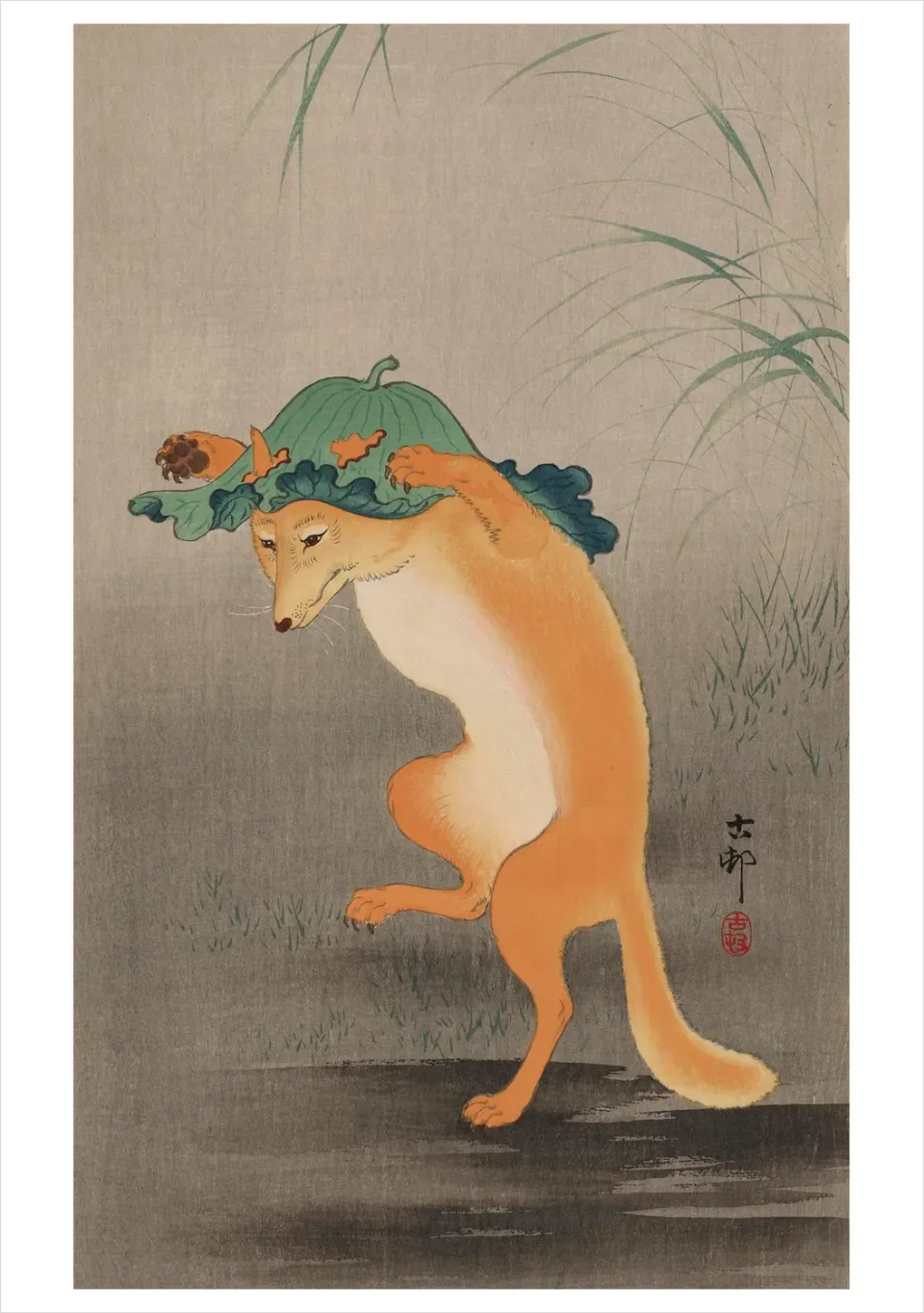 Pomegranate Ohara Koson Dancing Fox kort enkelt