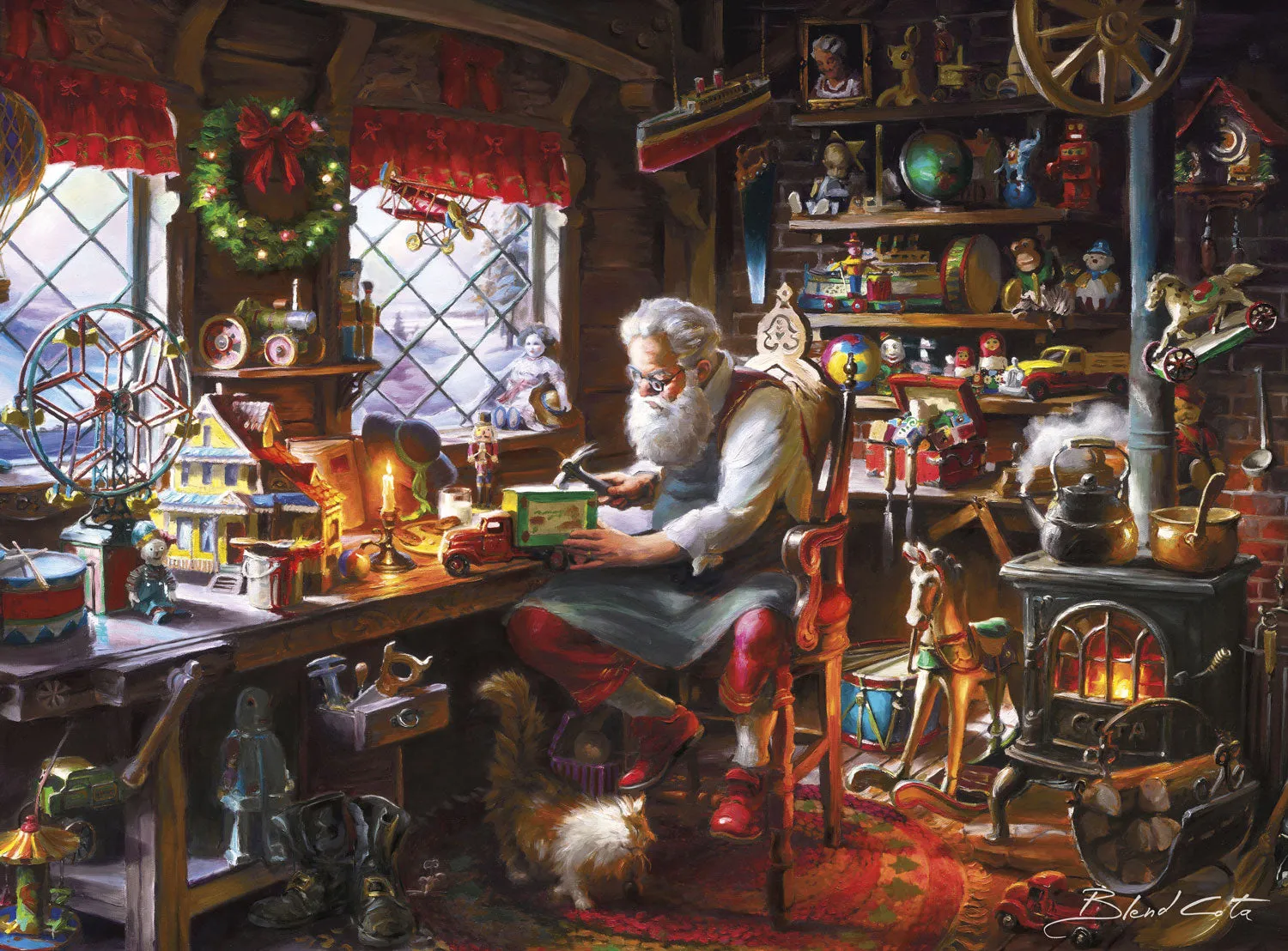 Buffalo Games Gold Santa in His Workshop puslespil 1000 brikker jul