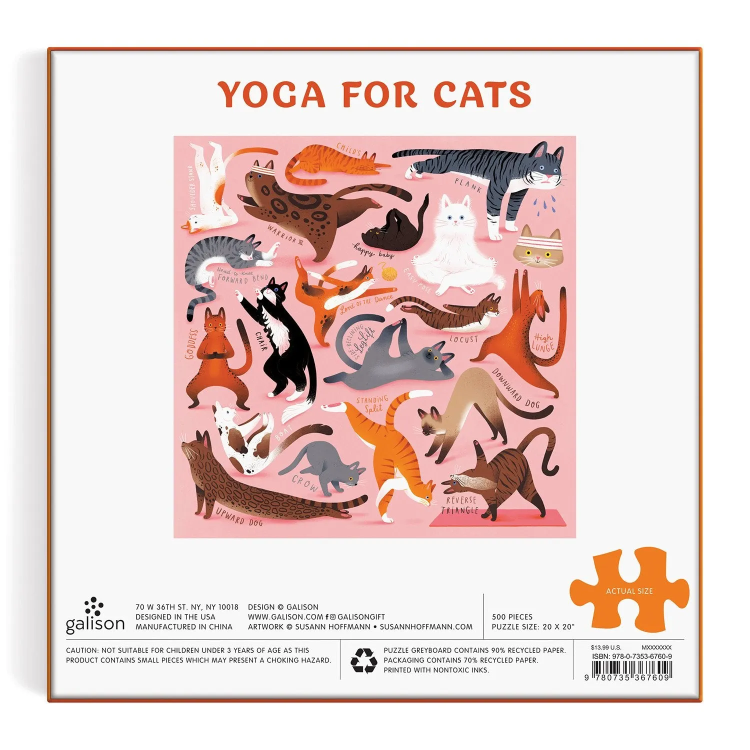 Galison Yoga for Cats puslespil 500 brikker katte