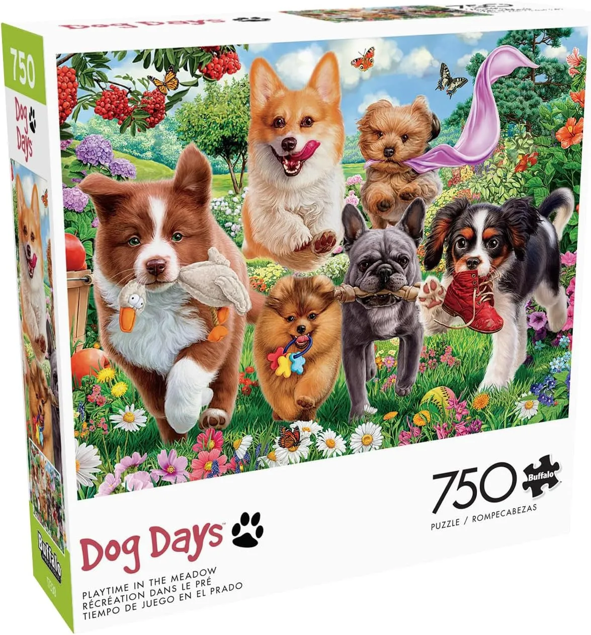 Buffalo Games Dog Days Playtime in the Meadow puslespil 750 hunde