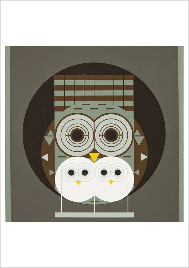 Pomegranate Charley Harper Family Owlbum brevkort uglemotiv