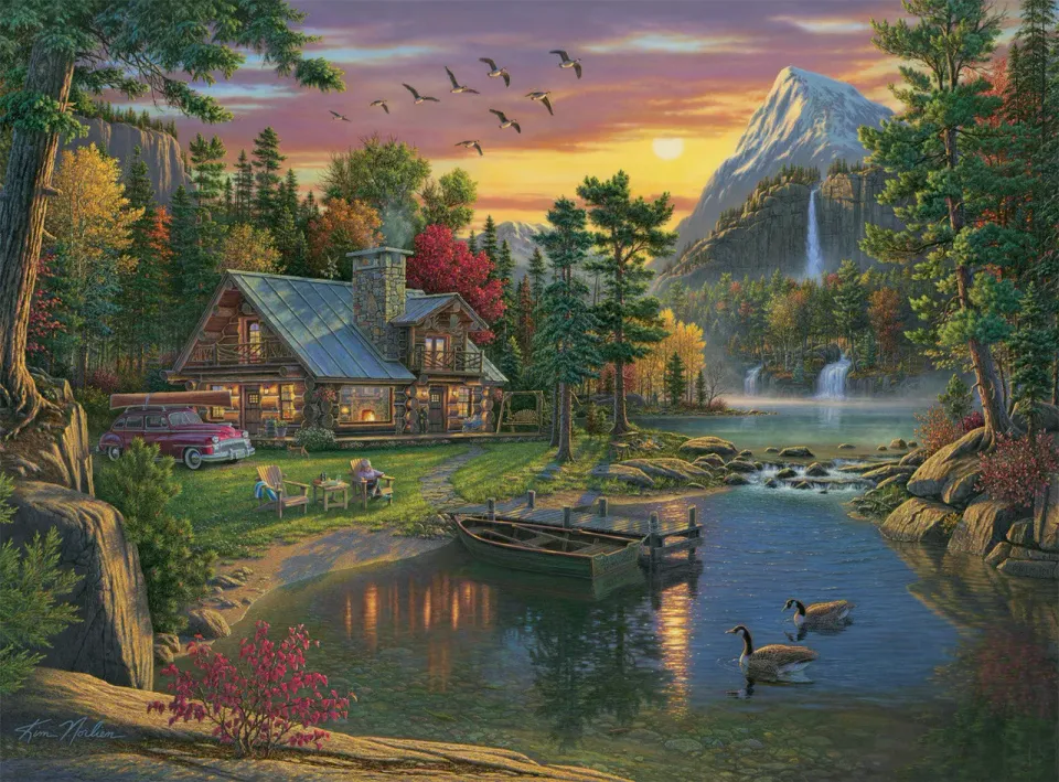 Buffalo Games Mountain Paradise puslespil 1000 brikker hyttemotiv