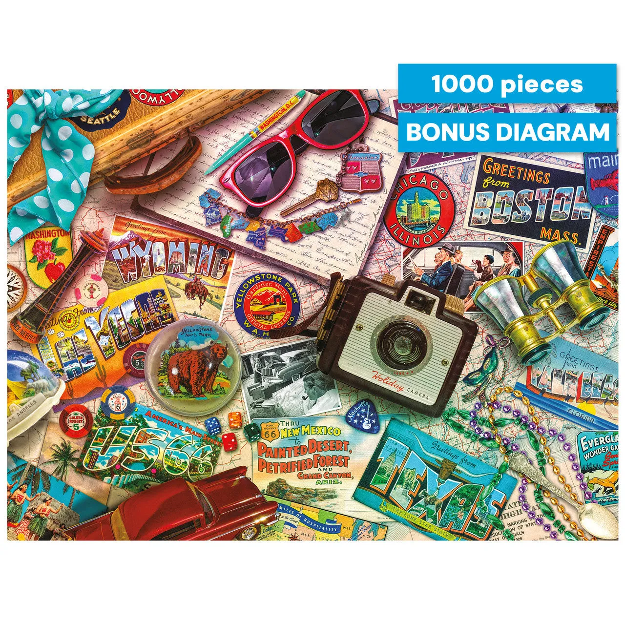 Buffalo Games Vintage USA Travel puslespil 1000 brikker collage