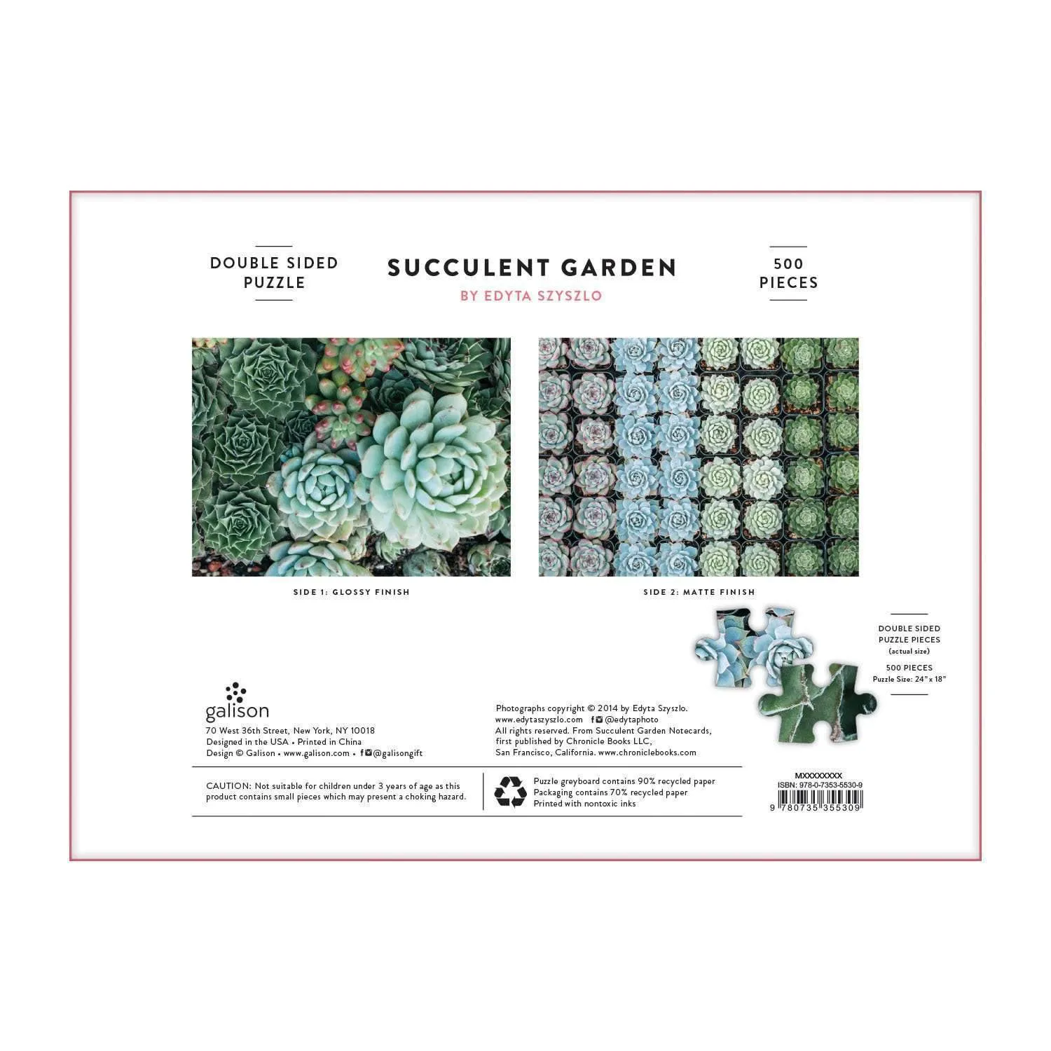 Galison Succulent Garden 500 puslespil dobbeltsidet 500 brikker