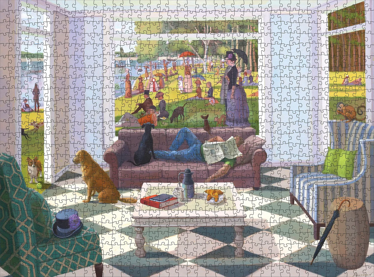 Pomegranate Sunday Paper puslespil 1000 brikker hunde