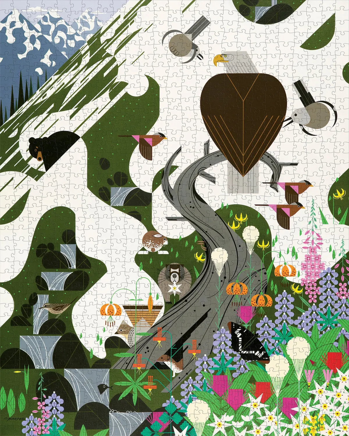 Charley Harper Alpine Northwest puslespil 1000 brikker dyr