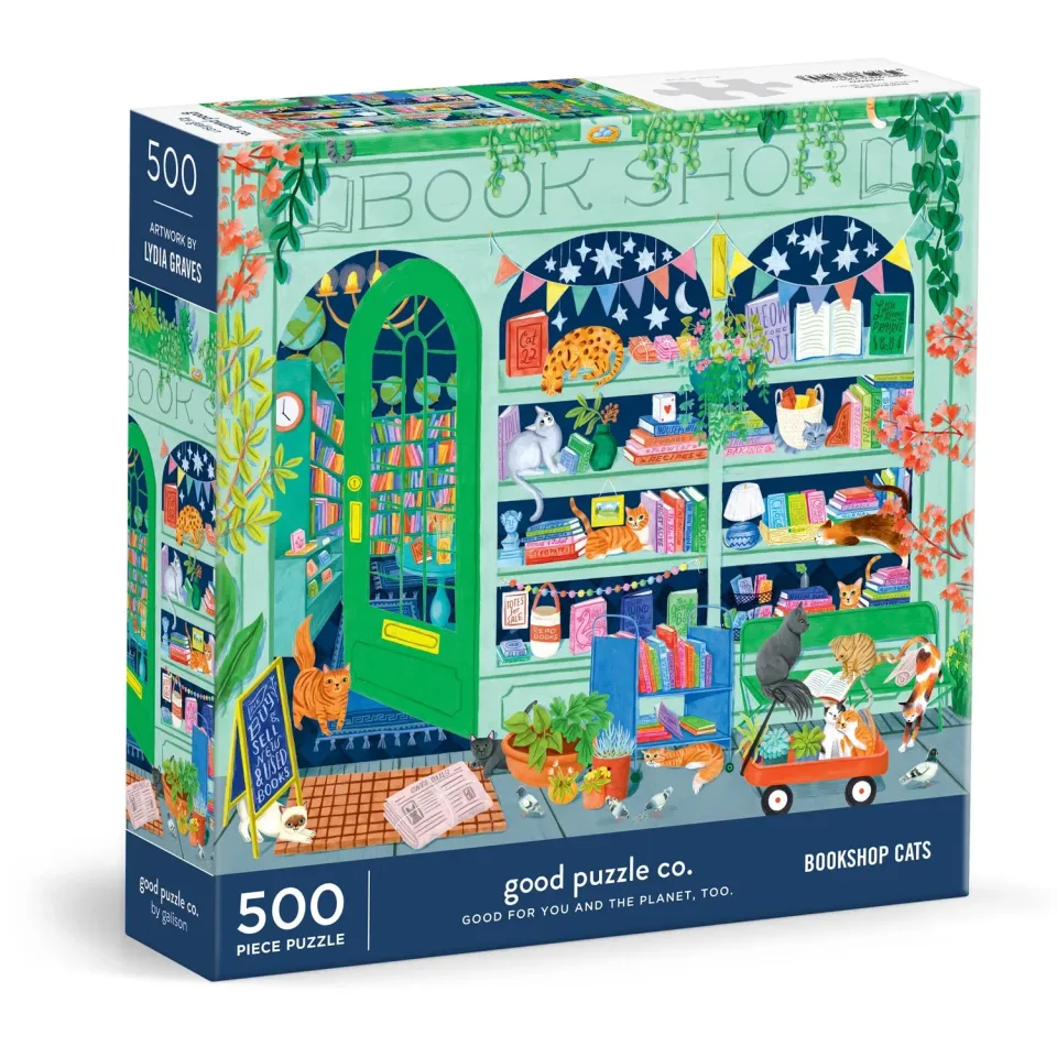 Good Puzzle Co. Bookshop Cats puslespil 500 brikker katte