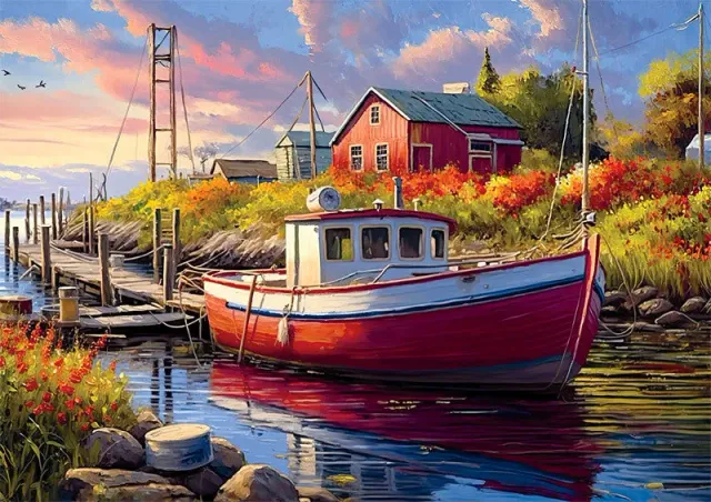Buffalo Games Americana Old Boathouse puslespil 500 brikker flodmotiv