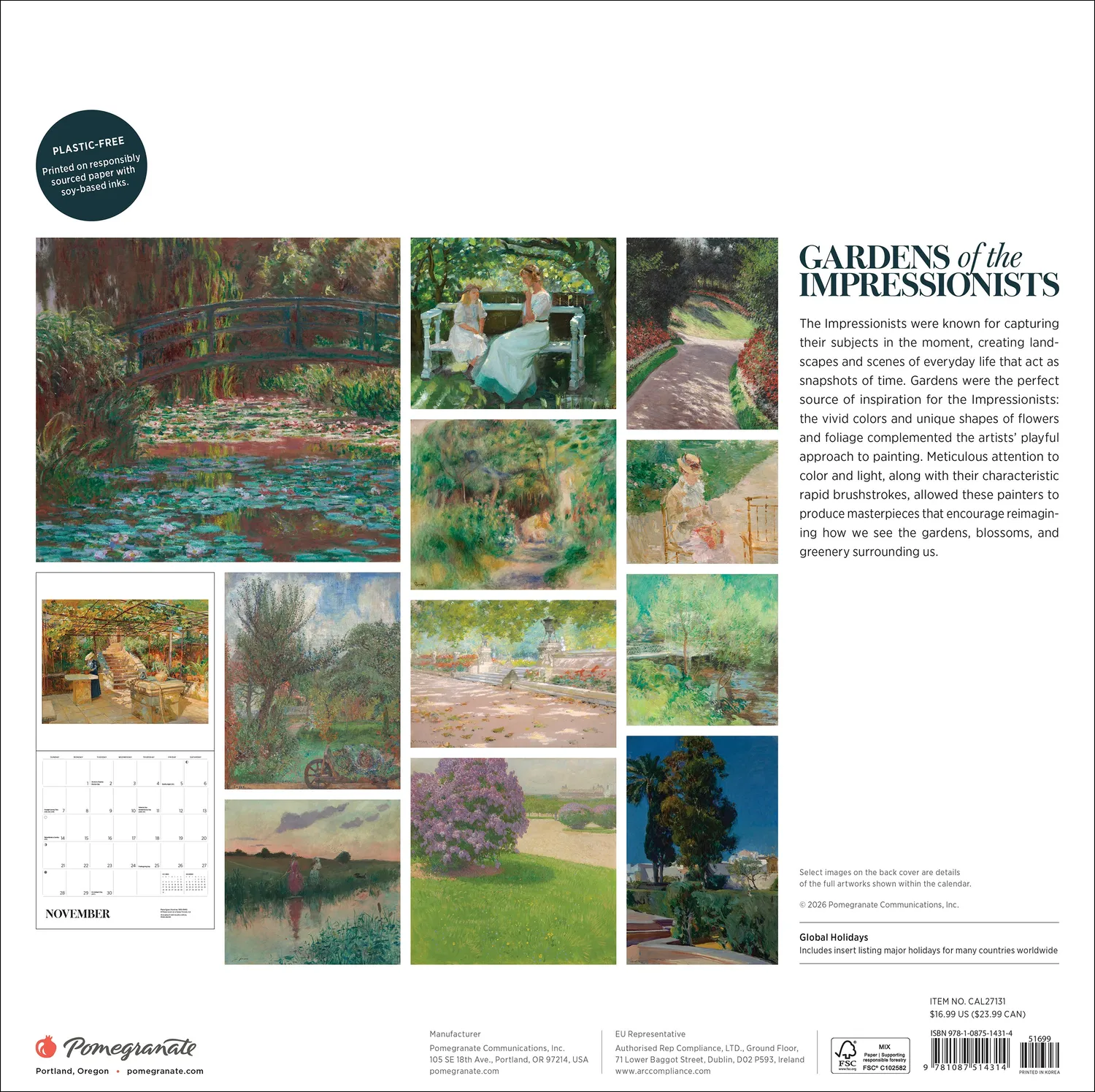 Pomegranate Gardens of the Impressionists vægkalender 2027