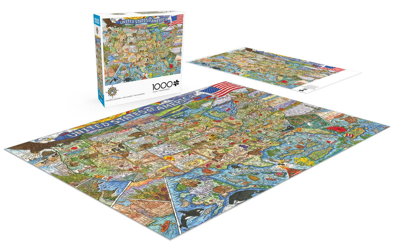 Buffalo Games Colorful Country puslespil 1000 brikker USA-kort