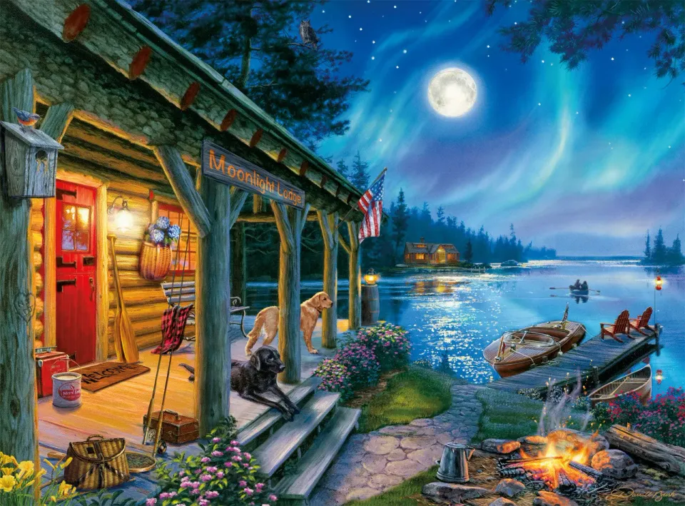 Buffalo Games Moonlight Lodge puslespil 1000 brikker måneskin