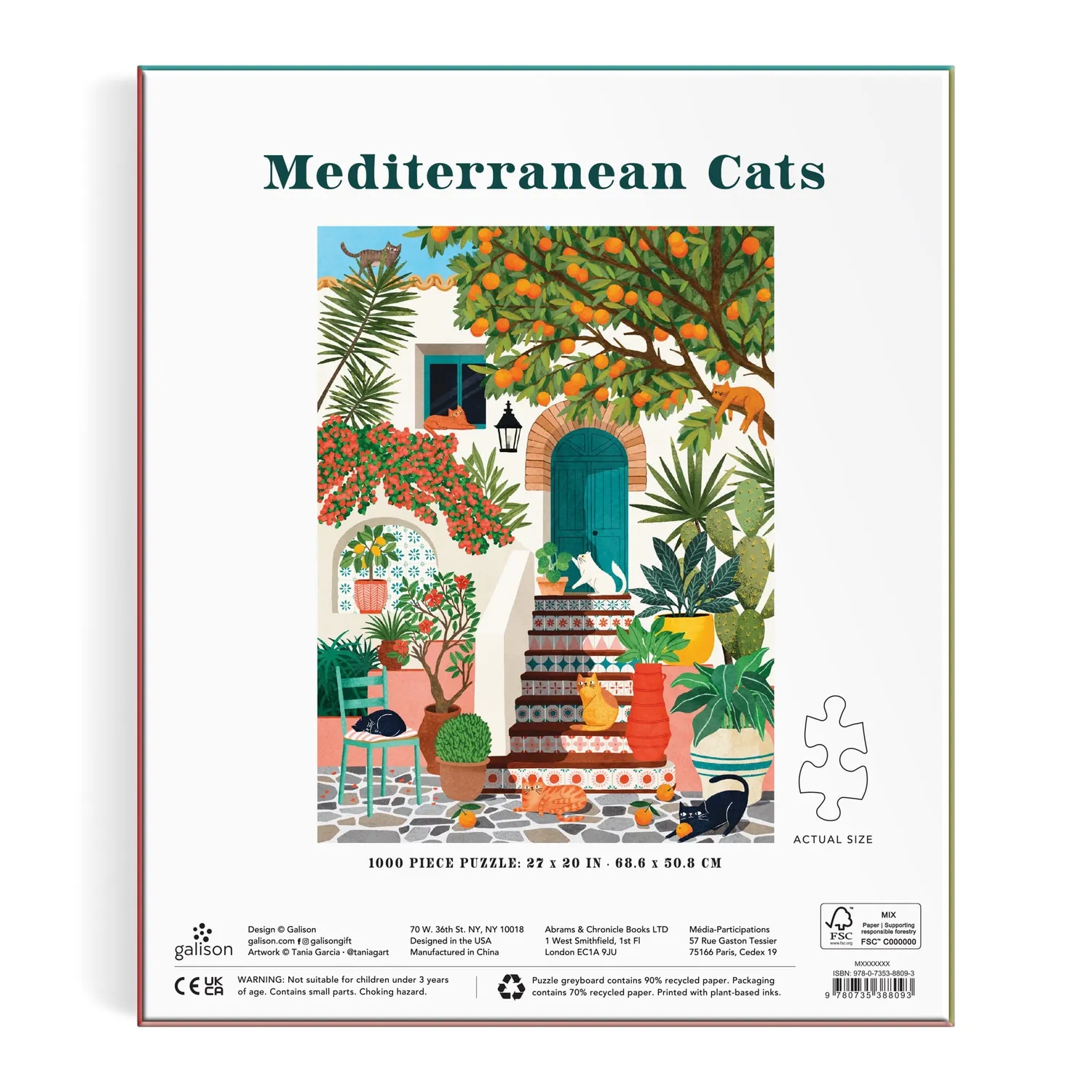 Galison Mediterranean Cats puslespil 1000 brikker kystmotiv