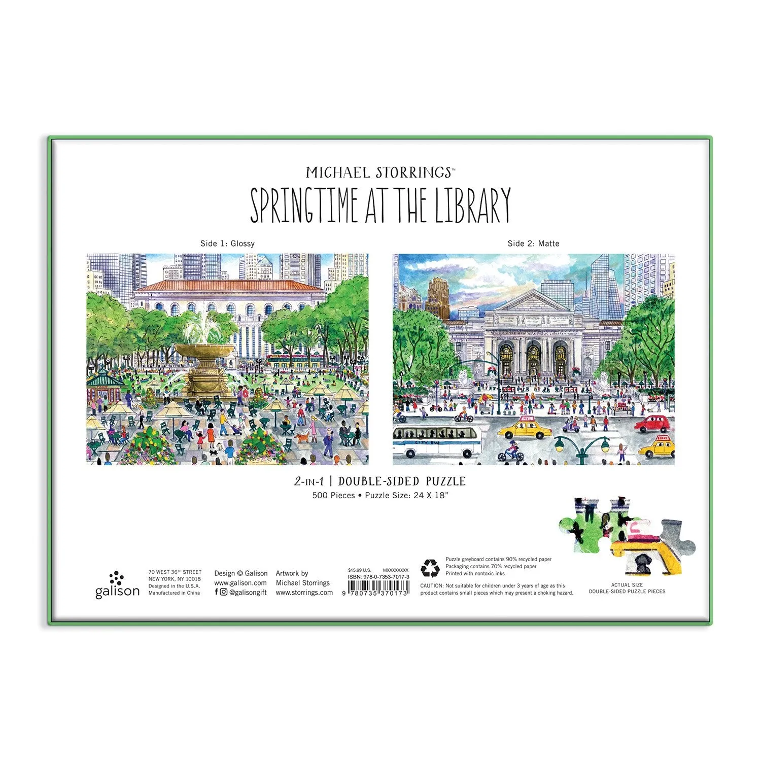 Galison Springtime Library puslespil 500 brikker dobbeltsidet