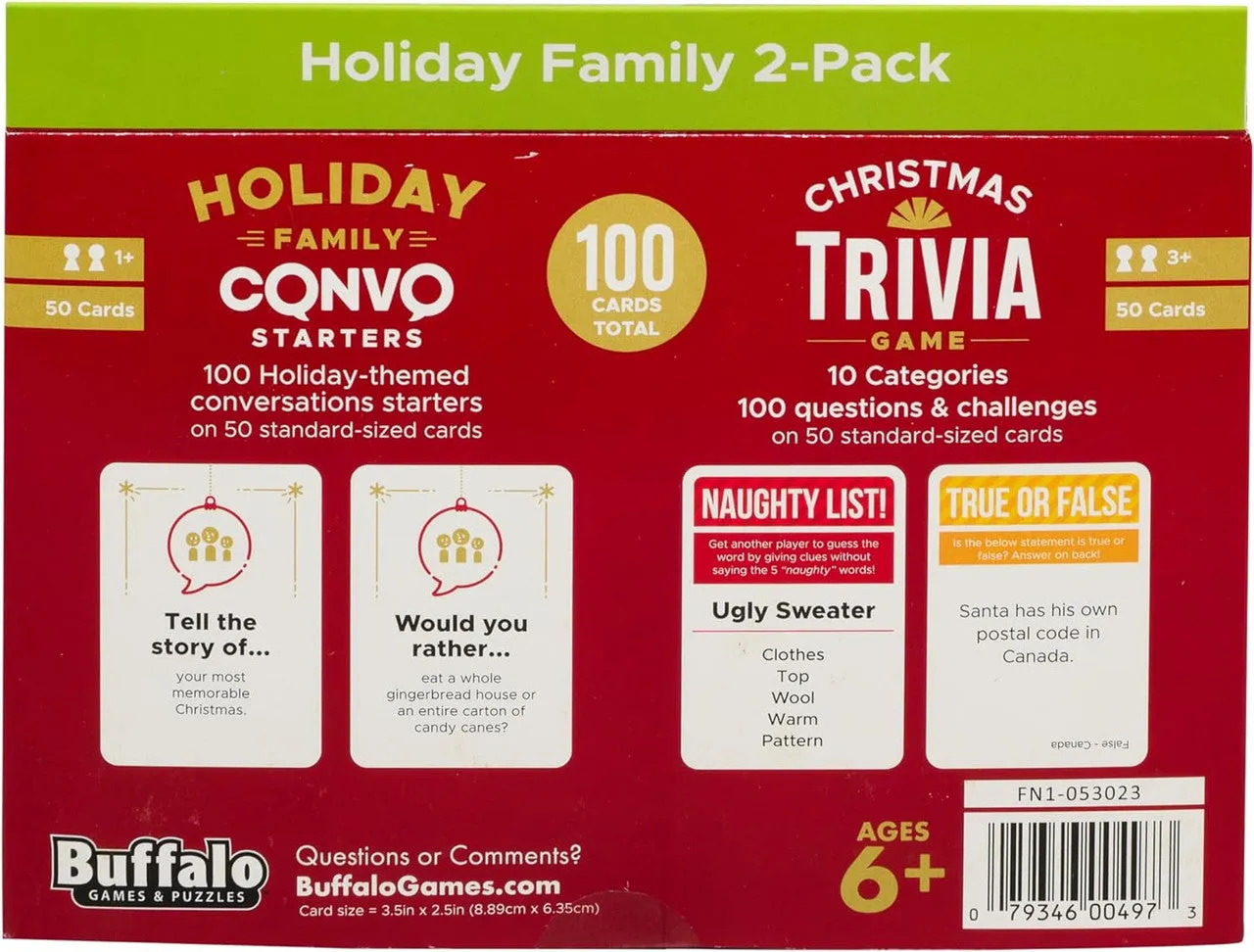 Buffalo Games Christmas Trivia familiespil kortspil 2-pak jul