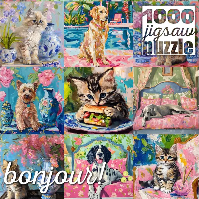 Buffalo Games Bonjour Cats and Dogs puslespil 1000 brikker collage