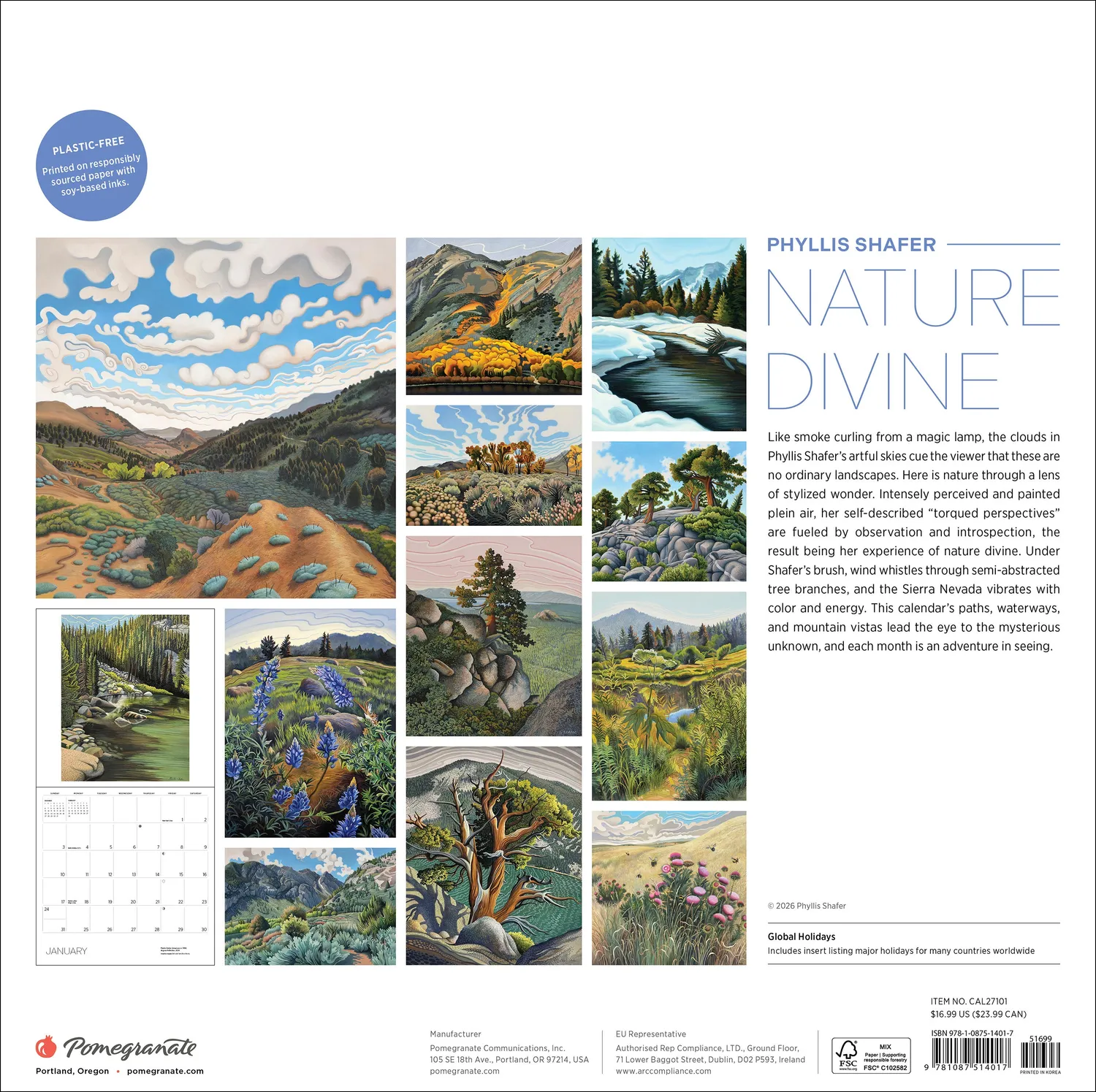 Pomegranate Nature Divine Phyllis Shafer 2027 vægkalender landskaber