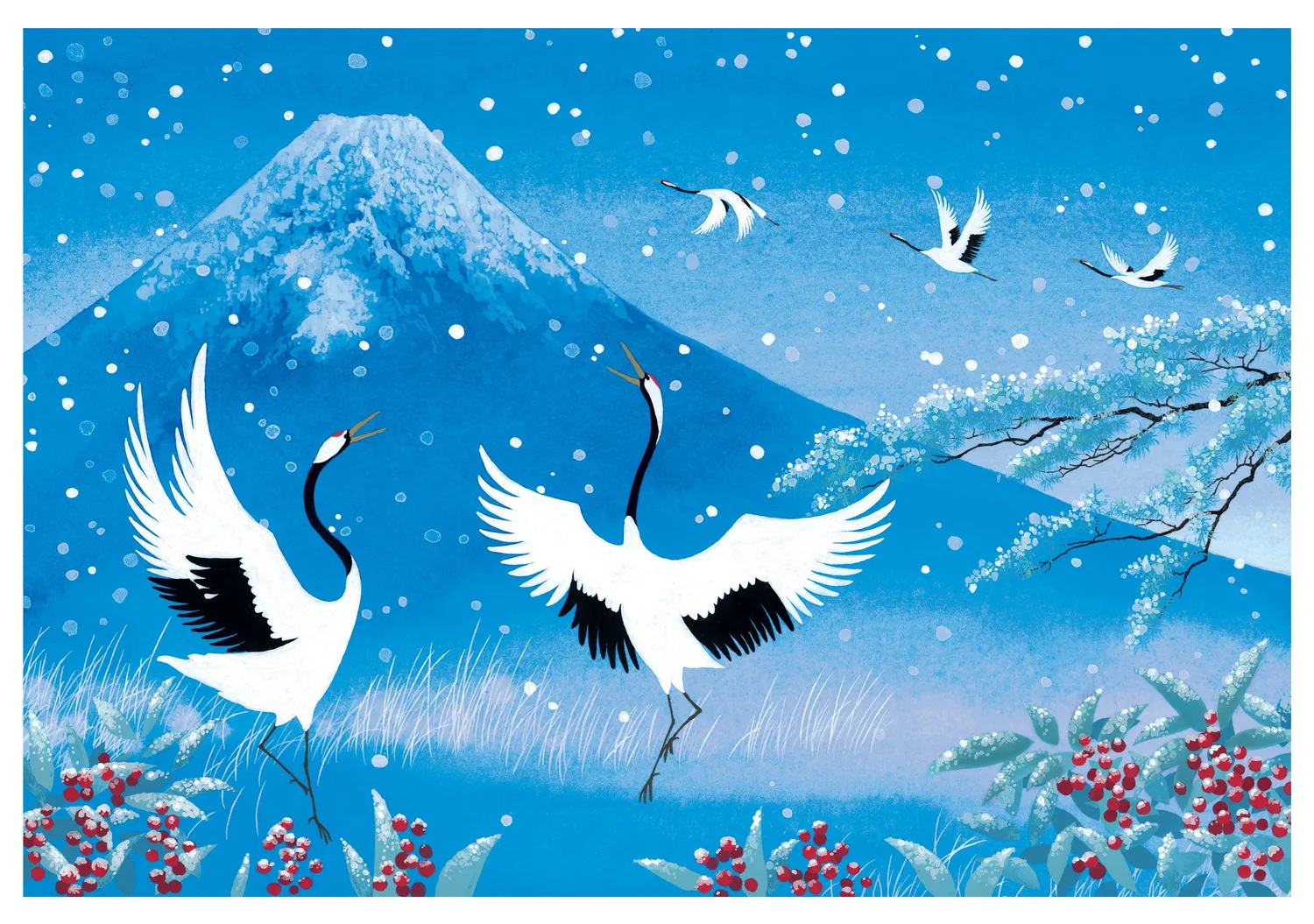 Pomegranate Masayoshi Mizuho Snowy Blue Mt Fuji julekort 20 stk traner
