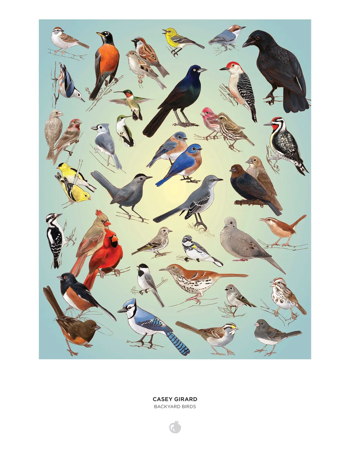Pomegranate Casey Girard Backyard Birds puslespil 1000 brikker fugle