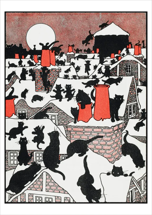 Pomegranate Charles Robinson Black Cat Holiday postkort sort kat
