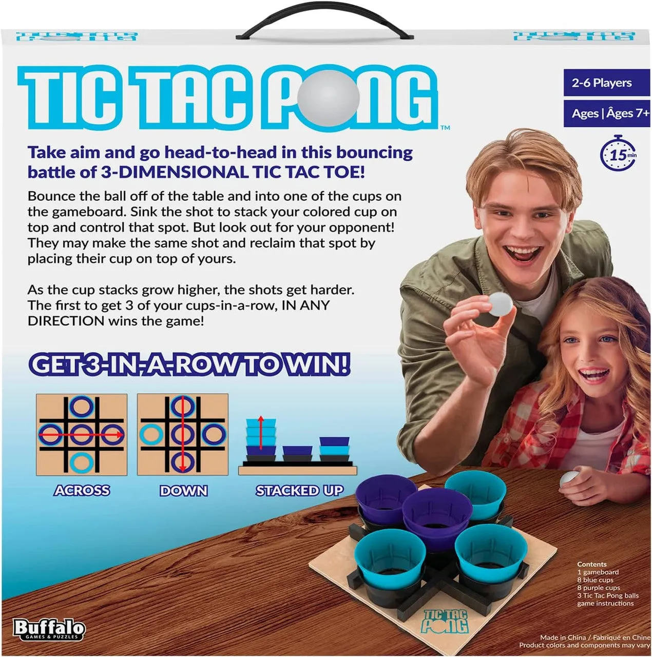 Buffalo Games Tic Tac Pong spil 3D kryds og bolle med kopper