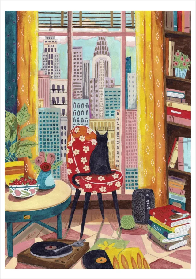 Pomegranate Caroline Müller Black Cat in New York brevkort