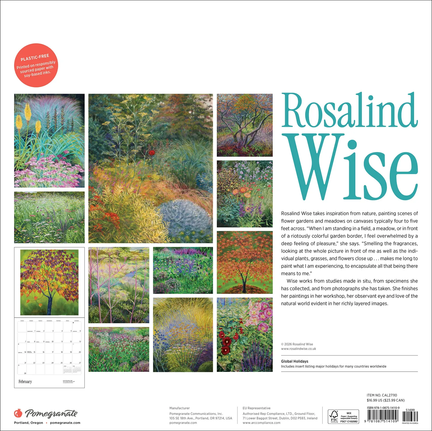 Pomegranate Rosalind Wise 2027 vægkalender blomster