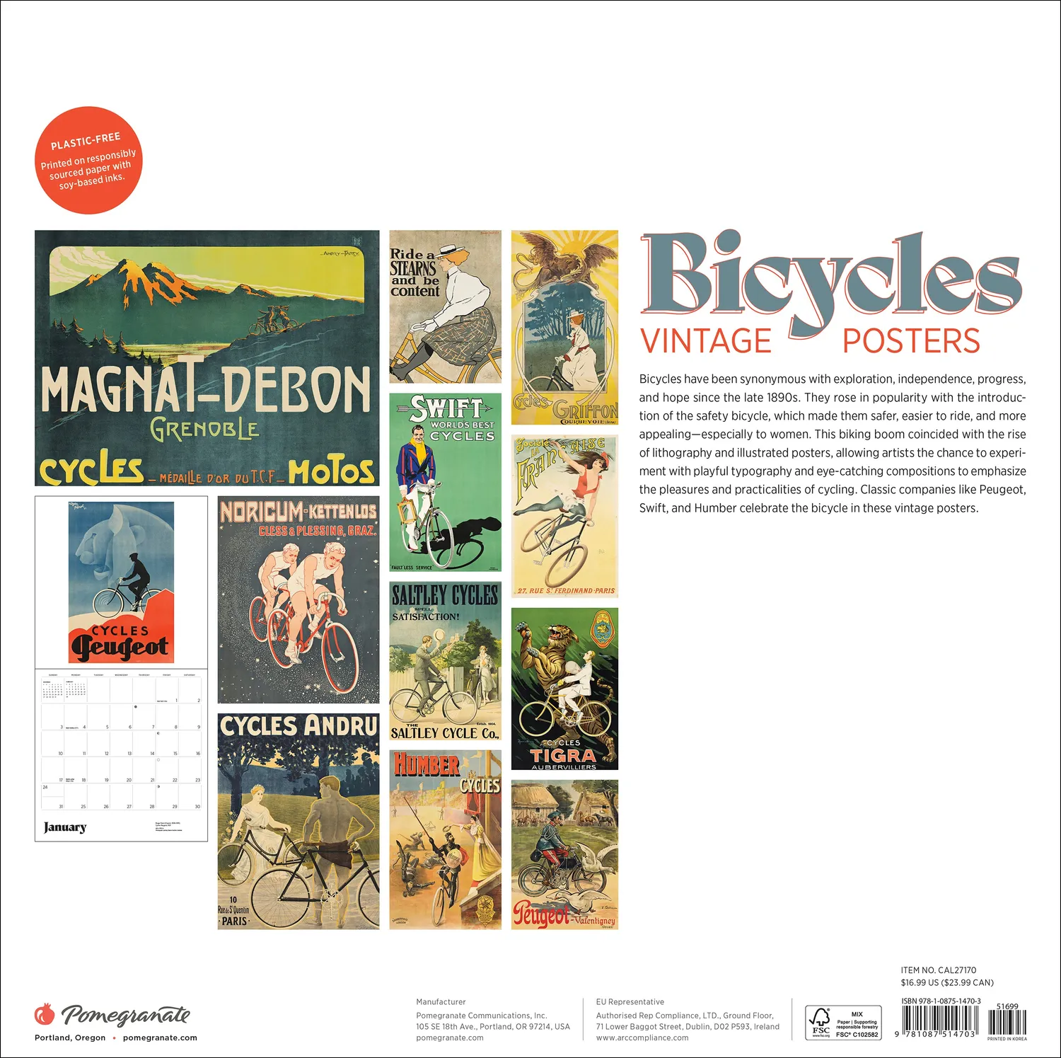 Pomegranate Bicycles Vintage Posters 2027 vægkalender