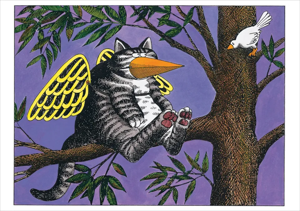 Pomegranate B. Kliban Cat Bird Disguise brevkort enkelt kat